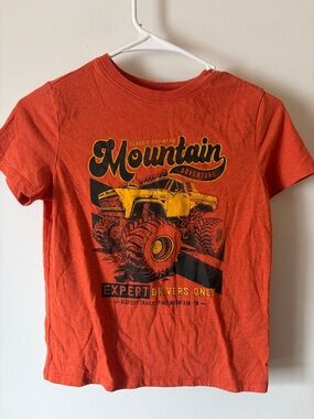 Cat & Jack Orange Short Sleeve Tee with Yellow Monster Truck Graphic
